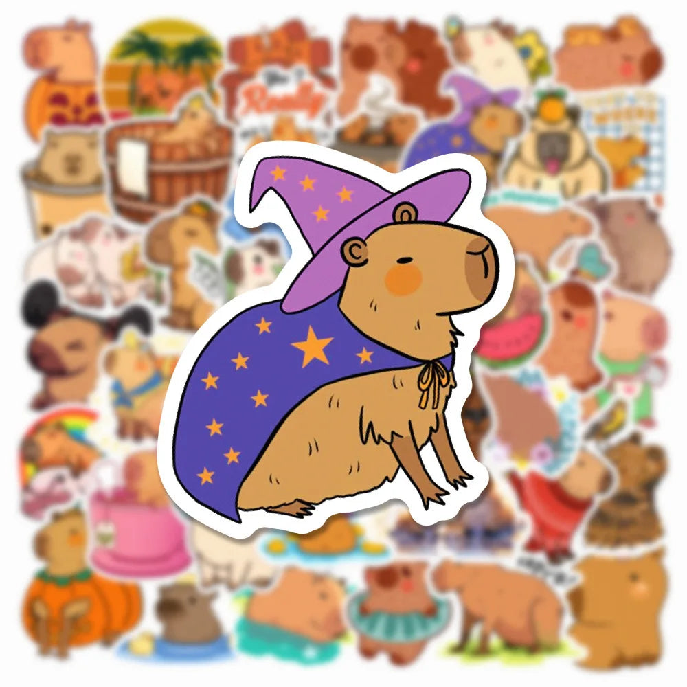 10/50pcs Cute Cartoon Capybara Graffiti Stickers DIY Scrapbook Guitar Notebook Phone Luggage Car Waterproof Sticker Toy (Online Order Only)