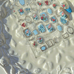 Retro Rose Gold Photo Frame Dried Flower Delicate Totem 3D Self Adhesive Nail Art Stickers 5D Shiny Rhinestone Manicure Decals (ONLINE ORDER ONLY)