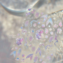 Mermaid Girl Conch Starfish Shell Bowknot Fish Scale Purple Ribbon Water Bubbles Chic Adhesive Nail Art Sticker Manicure Decals (ONLINE ORDER ONLY)