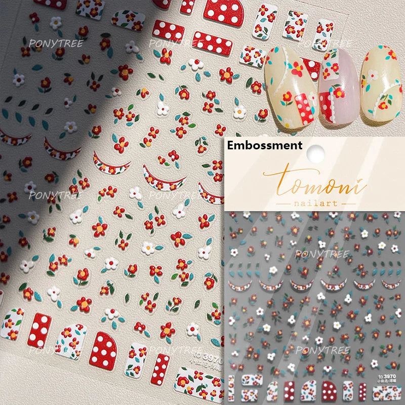 Embossed Shiny Vigor Sunflower Turnsole Vitality Butterfly Daisy Oil Painting Plant 5D Adhesive Nail Art Sticker Manicure Decals (ONLINE ORDER ONLY)