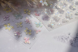 Gradient Coloredful Flower Petal Green Leaf Dreamy Shiny Chinese Rose Fantasy Relief Adhesive Nail Art Stickers Manicure Decals (Online Order Only)