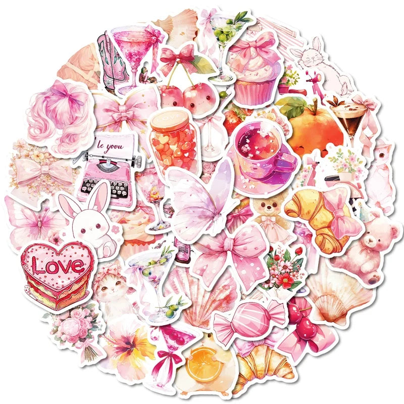 10/30/50PCS Kawaii Pink Sweet Sticky PVC Sticker Aesthetic Children's Stationery DIY Decoration Scrapbooking School Supplies (ONLINE ORDER ONLY)