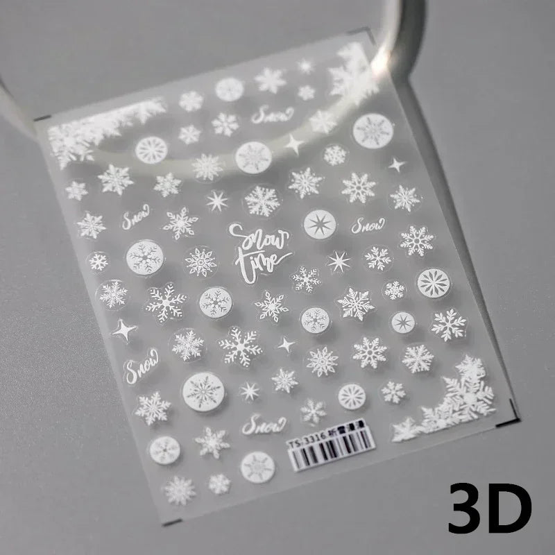 Winter Christmas Crystal Delicate Hexagon Romantic Laser Silver Chic Snowflakes Self Adhesive Nail Art Sticker 5D Manicure Decal (ONLINE ORDER ONLY)