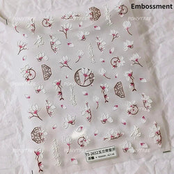 Translucent White White Pink Magnolia Rose Flower Floral Soft Embossed Relief Adhesive Nail Art Stickers Chic 3D Manicure Decals (ONLINE ORDER ONLY)