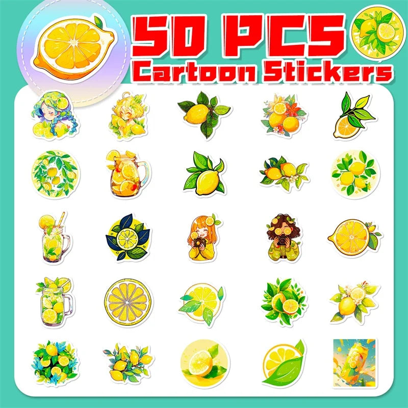 10/30/50PCS Fresh Lemon PVC Sticker Aesthetic Children's Decoration Scrapbooking Korean Stationery School Supplies for Kids (ONLINE ORDER ONLY)