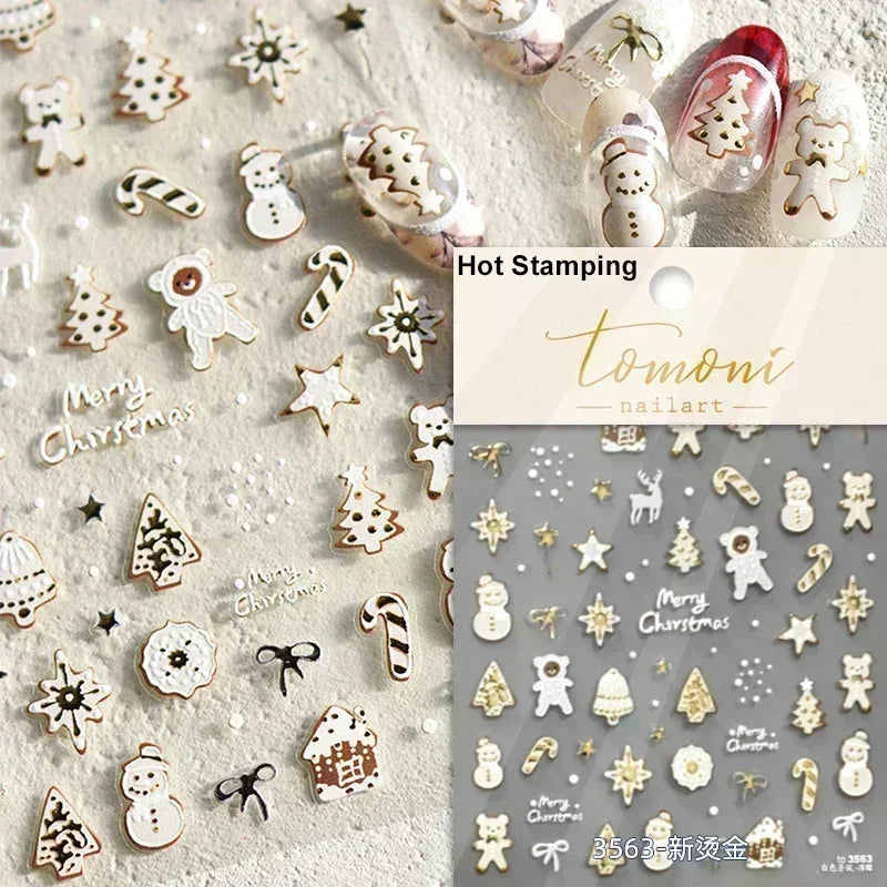 Black White Christmas Tree Snowflake Bowknot Snowman Socks Star Santa Hat Deer Rhinestone Winter Nail Art Sticker Manicure Decal (Online Order Only)