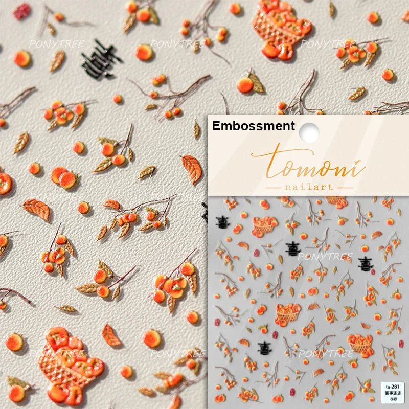 Strawberry Cherry Loquat Longan Peach Grapes Plant Red Bean Fruit Flat Realistic Painting 3D Nail Art Stickers Manicure Decals (ONLINE ORDER ONLY)