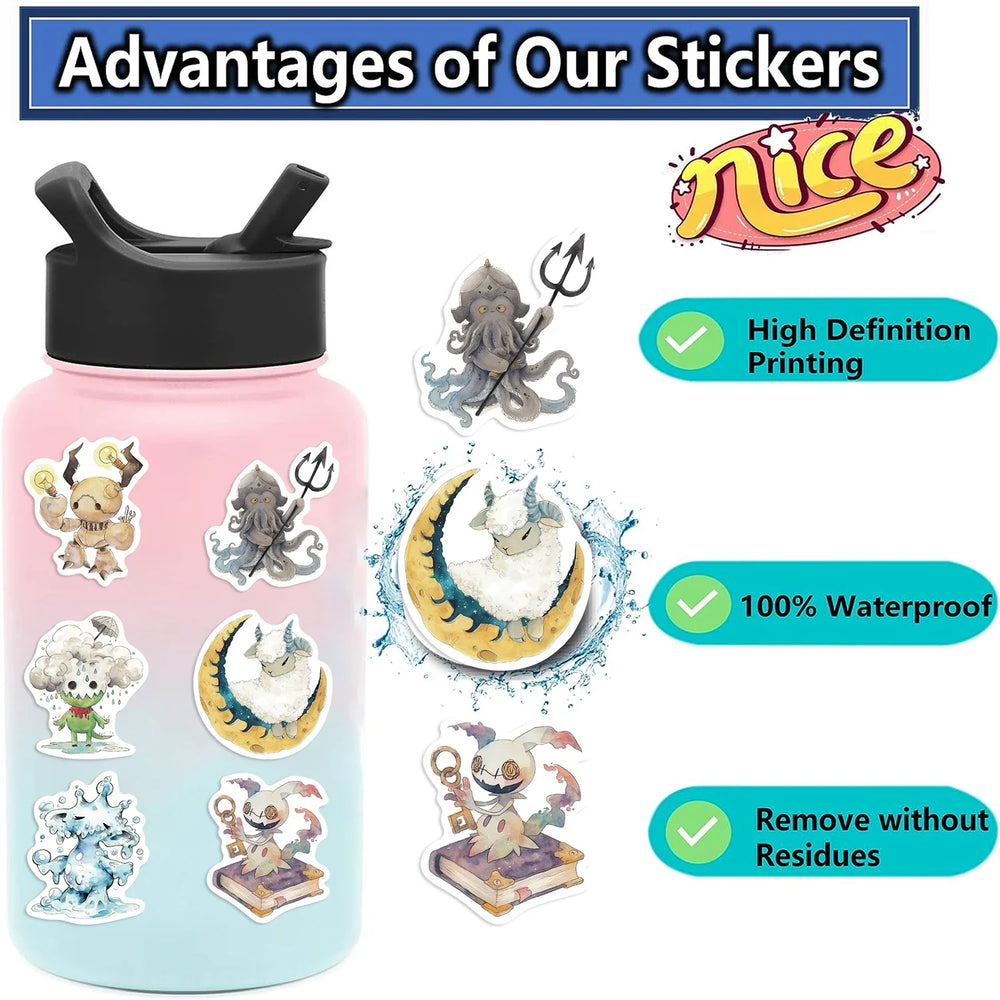 50pcs Ridiculous Fairy Tale Monster Sticker Pack Waterproof Laptop Skin Cute Phone Case Kawaii Packaging Art Supplies Stationer﻿ (Online Order Only)