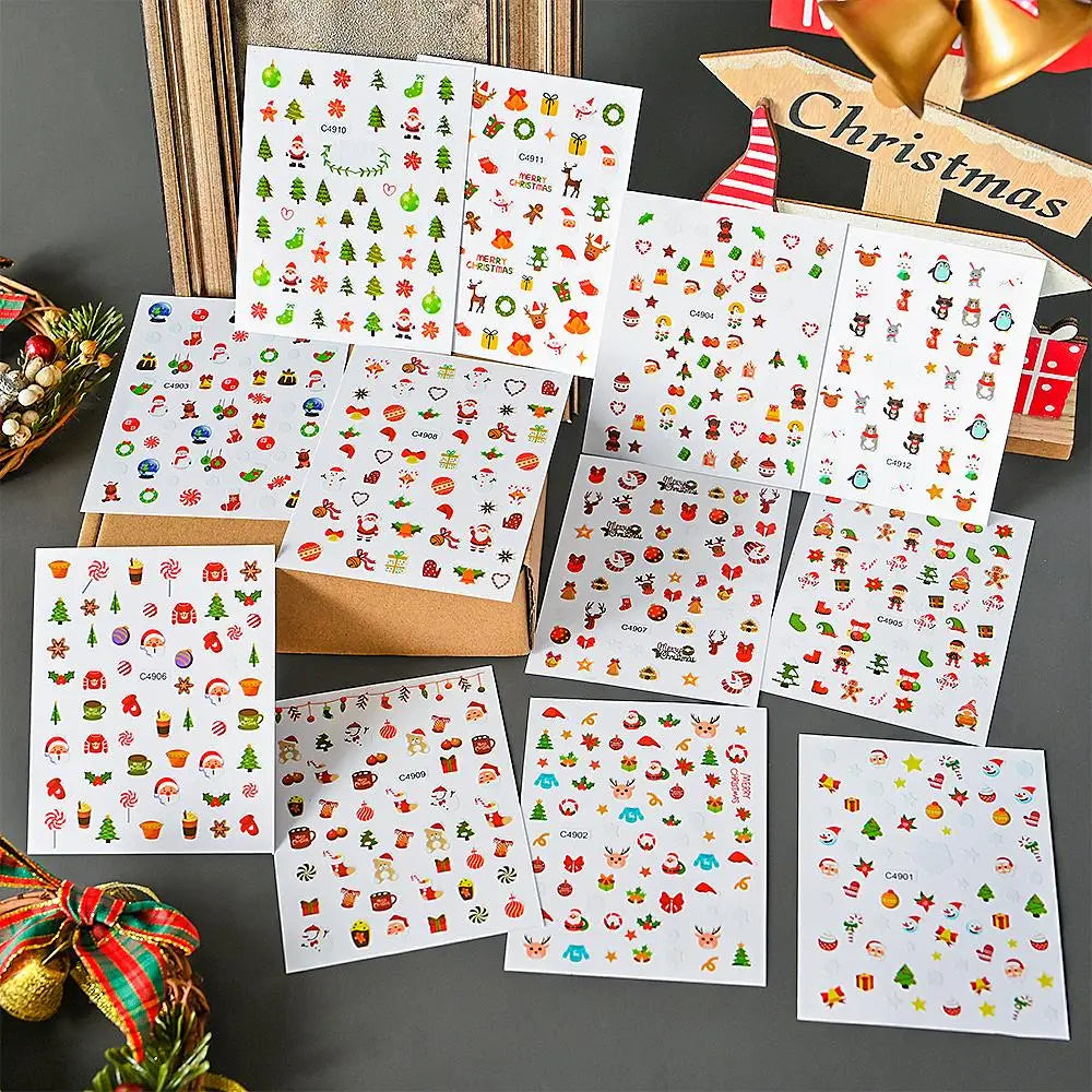 Christmas Greenery Nail Stickers Xmas Holly Animal Penguin Candy Winter Sliders Decor 2024 Holiday Decals Manicure Tips Foils *& (ONLINE ORDER ONLY)
