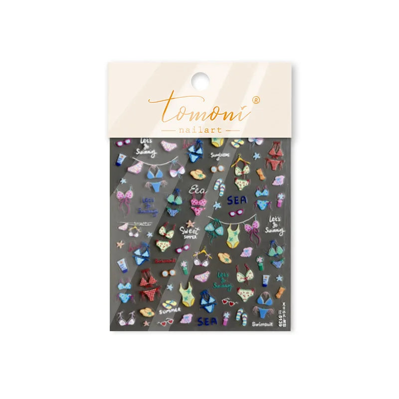 Colorful Swimsuit Bikini Fresh String Bag Vegetables Fruits Summer Beach Underwear Sunscreen Nail Art Stickers Manicure Decals (ONLINE ORDER ONLY)