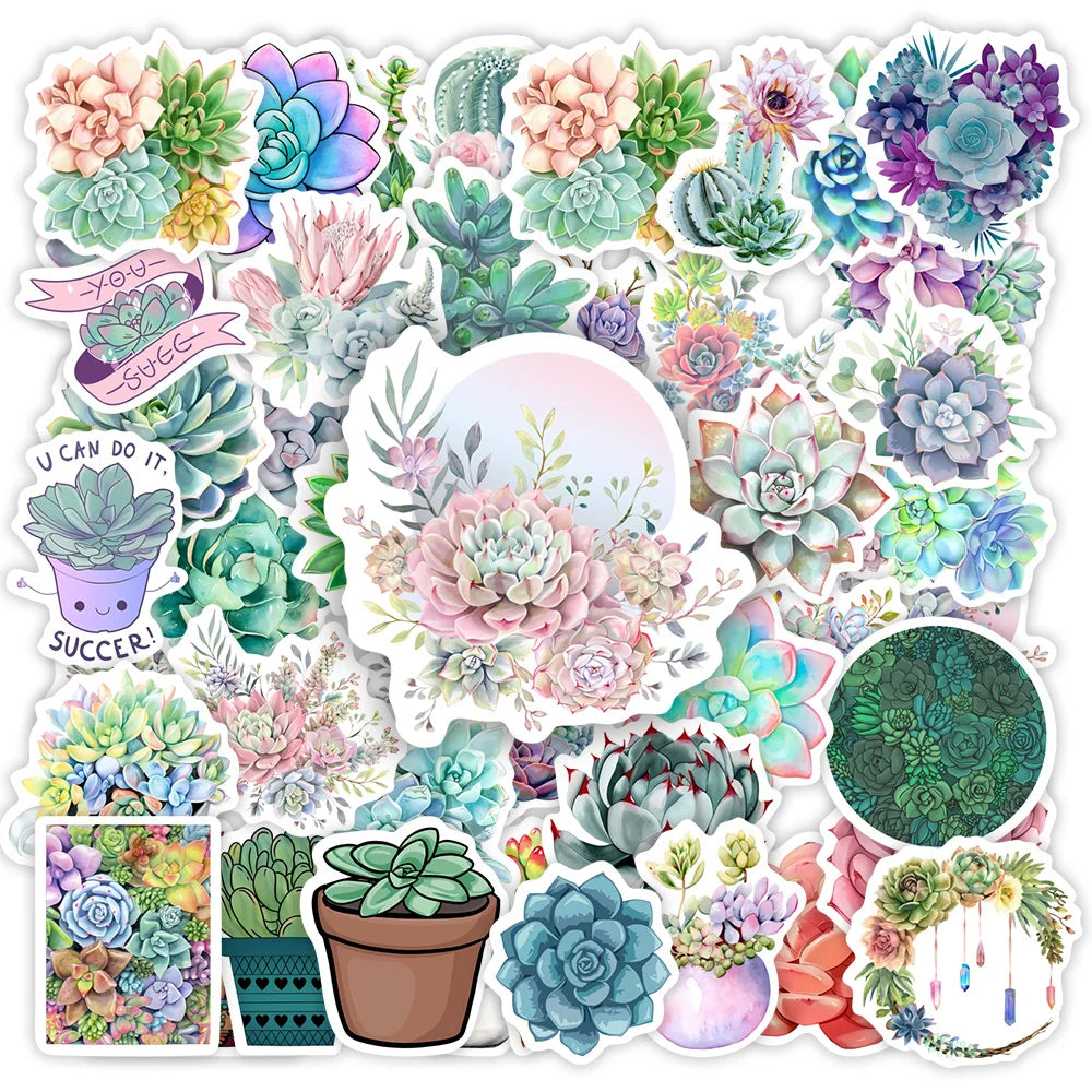 Cute succulent potted plant stickers DIY Toy Gift Decorative Art Graffiti Decal for Phone Luggage Laptop Scrapbook Waterproof (ONLINE ORDER ONLY)