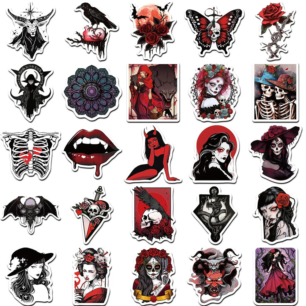 10/30/50pcs Horror Gothic Punk Daemon Skull Stickers Skateboard Laptop Phone Luggage Cool Waterproof Sticker Decals Kids Toys (ONLINE ORDER ONLY)