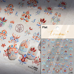 Pink Blue Yellow Embroidery Totems Geometric Floral Pattern Flower 5D Embossed Nail Art Stickers Bohemian Style Manicure Decals (ONLINE ORDER ONLY)