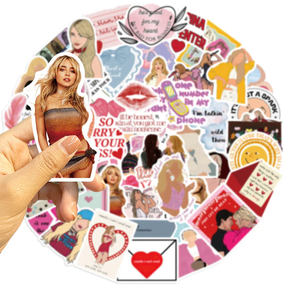 Sabrina Carpenter Stickers Set: DIY Skateboard, Fridge, Laptop, Phone Decor (ONLINE ORDER ONLY)