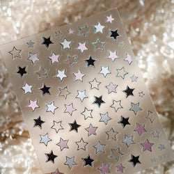 Punk Star Shiny Laser Five-pointed Star White Black Pink Hollow Out Delicate Sparkle Adhesive Nail Art Stickers Manicure Decals (ONLINE ORDER ONLY)