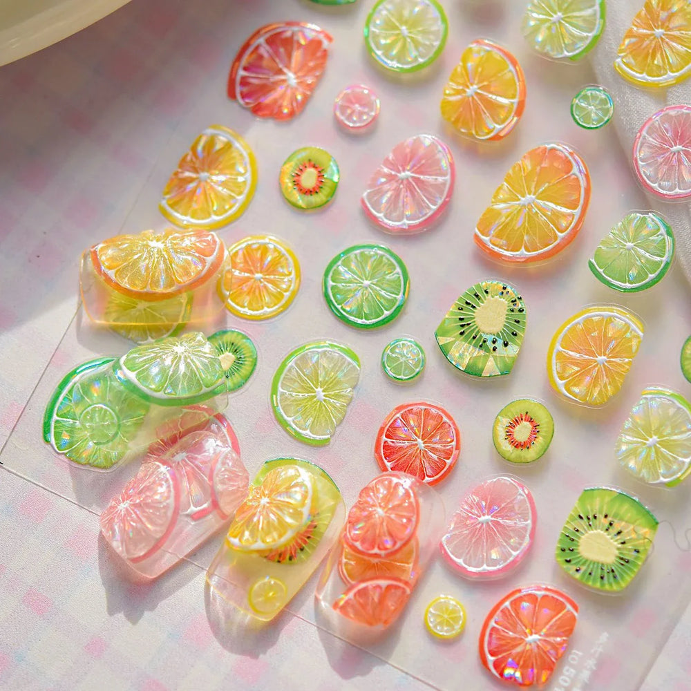 Colorful Fruit Lemon Grapefruit Kiwifruit Candy Popsicle Rabbit Cherry Apple Paw Jelly Adhesive Nail Art Sticker Manicure Decals (ONLINE ORDER ONLY)