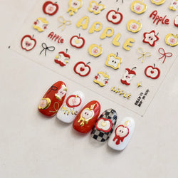 Shiny Attractive Apple Core Peel Cute Fruits Bowknot Tie Star Self Adhesive Nail Art Stickers Charming Rhinestone Manicure Decal (ONLINE ORDER ONLY)