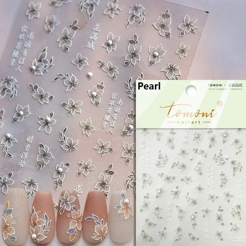Charming Dreamy Shiny Jelly Blue Gradient Lily Flowers Rose Petal White Dot Chinese Colorful Nail Art Stickers Manicure Decals (ONLINE ORDER ONLY)