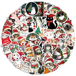 50pcs Cute Christmas Cat Graffiti Stickers Aesthetic DIY Luggage Bike Phone New Year Gift Decoration Sticker Toy (ONLINE ORDER ONLY)