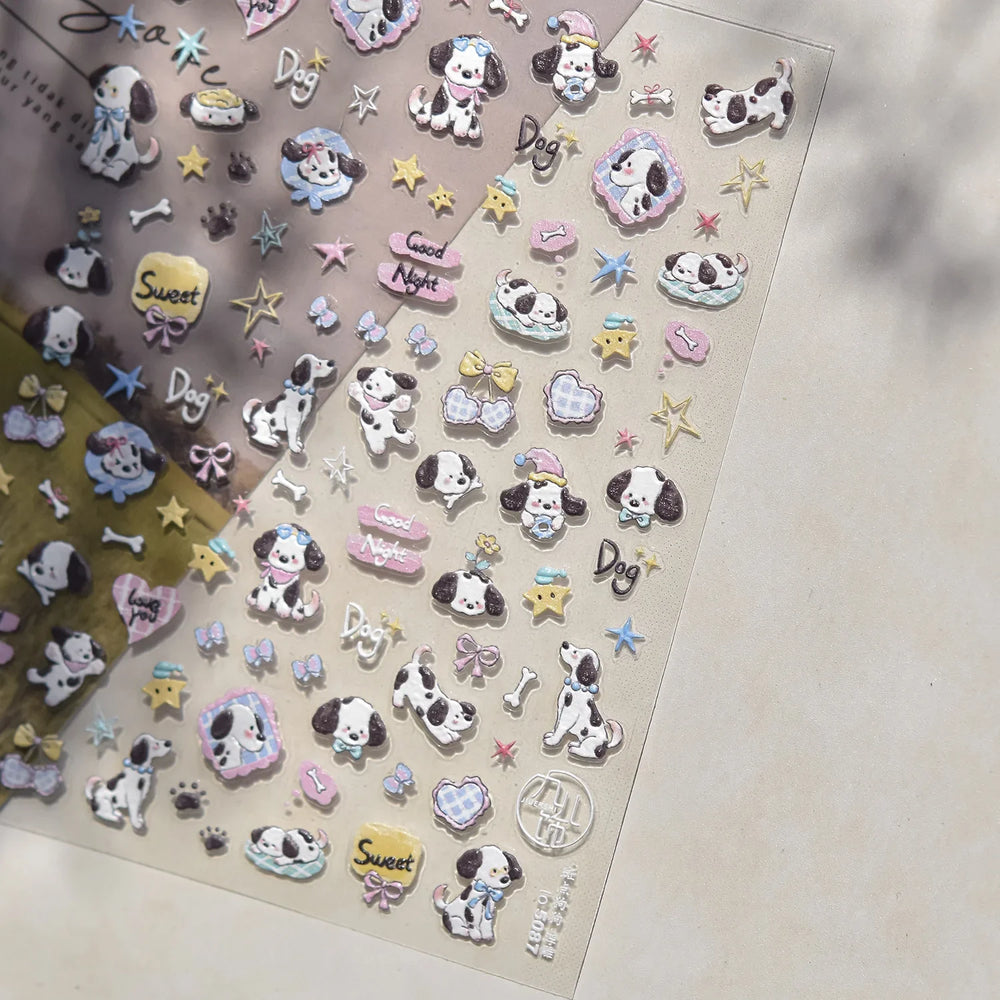 Cute Bear Star Dog Bowknot Love Heart Good Night Bone Bread Flower Self Adhesive Nail Art Decorations Stickers Manicure Decals (Online Order Only)