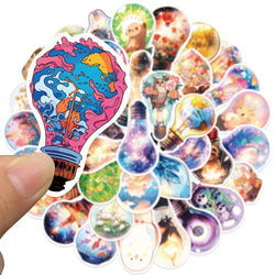 10/30/50pcs Cute World In Bulb Cartoon Stickers Aesthetic Decals Laptop Phone Suitcase Phone Car Decoration Sticker Kids Toys (ONLINE ORDER ONLY)