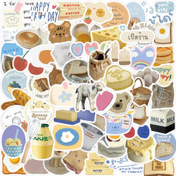 10/63pcs INS Wind Butter Bread Stickers Decals Cartoon Graffiti DIY  Notebook Luggage Wall Decoration PVC Sticker (ONLINE ORDER ONLY)