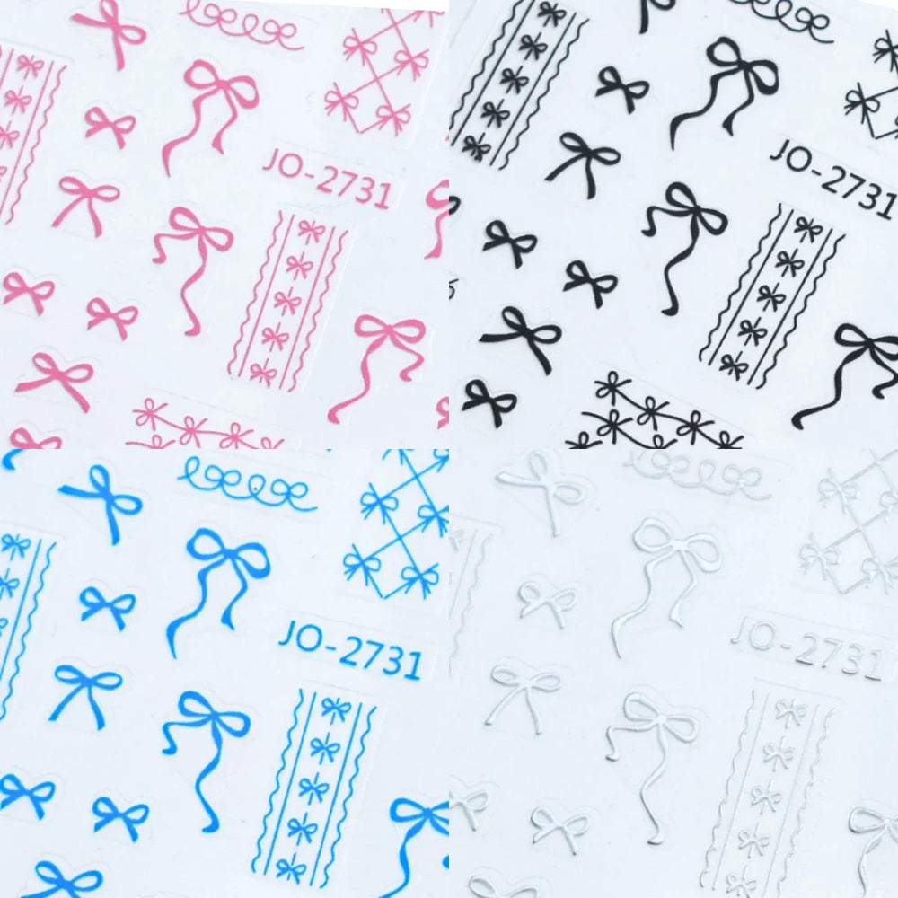 Gold Silver White Black Pink Blue Bowknot Ribbon Flat 3D Line Gird Strap Tie Elegant Charming Nail Art Stickers Manicure Decals (ONLINE ORDER ONLY)