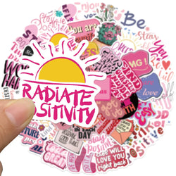 50pcs Funny Cartoon Pink Motivational Stickers Inspirational Phrases Sticker For Luggage Laptop Guitar Phone Waterproof Decals (Online Order Only)