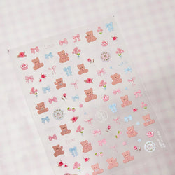 Charming Cherry's Cake Cute Bowknot Pink Blue Bear Flower Bouquet Strawberry Adhesive Nail Art Sticker Rhinestone Manicure Decal (Online Order Only)