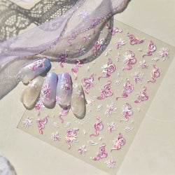 Chic Purple Serpent Flower Winding Snake Elements Shiny Dreamy Animals Self Adhesive Nail Art Sticker Embossment Manicure Decals (ONLINE ORDER ONLY)