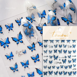 Charming Pink Purple Embroidery Gradual Butterfly Flowers Green Leaf 5D Tender Self Adhesive Nail Art Stickers Manicure Decals (ONLINE ORDER ONLY)