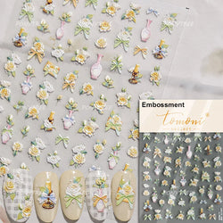 Flowers in Bloom Cosmos Chrysanthemum Daisy White Petal Yellow Stamen Self Adhesive Nail Art Decorations Sticker Manicure Decals (ONLINE ORDER ONLY)