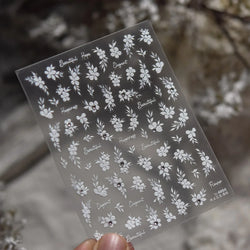 Wet Garden White Flower Leaves Elegant Beautiful Petal Delicate 5D 3D Charming Spring Adhesive Nail Art Stickers Manicure Decals (ONLINE ORDER ONLY)