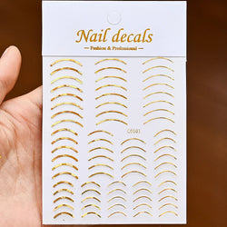 1Pc Laser Silver Gold Lines Stripe Nail Sticker Metal Strip Luxury Nails Slider Self Adhesive Slider Papers Transfer Stickers *& (Online Order Only)