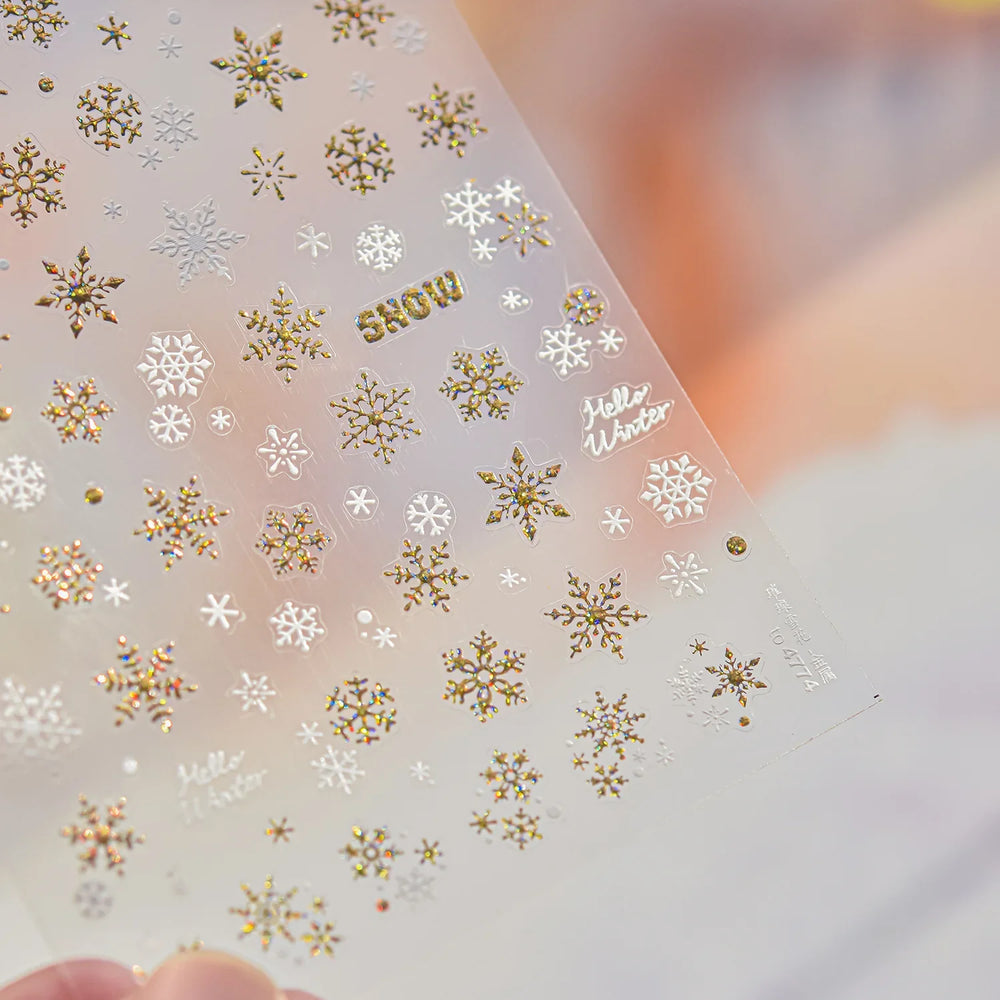 Shiny Snow Delicate Gold Pink Silver White Romantic Winter Self Adhesive Nail Art Stickers Snowflake Rhinestone Manicure Decals (ONLINE ORDER ONLY)