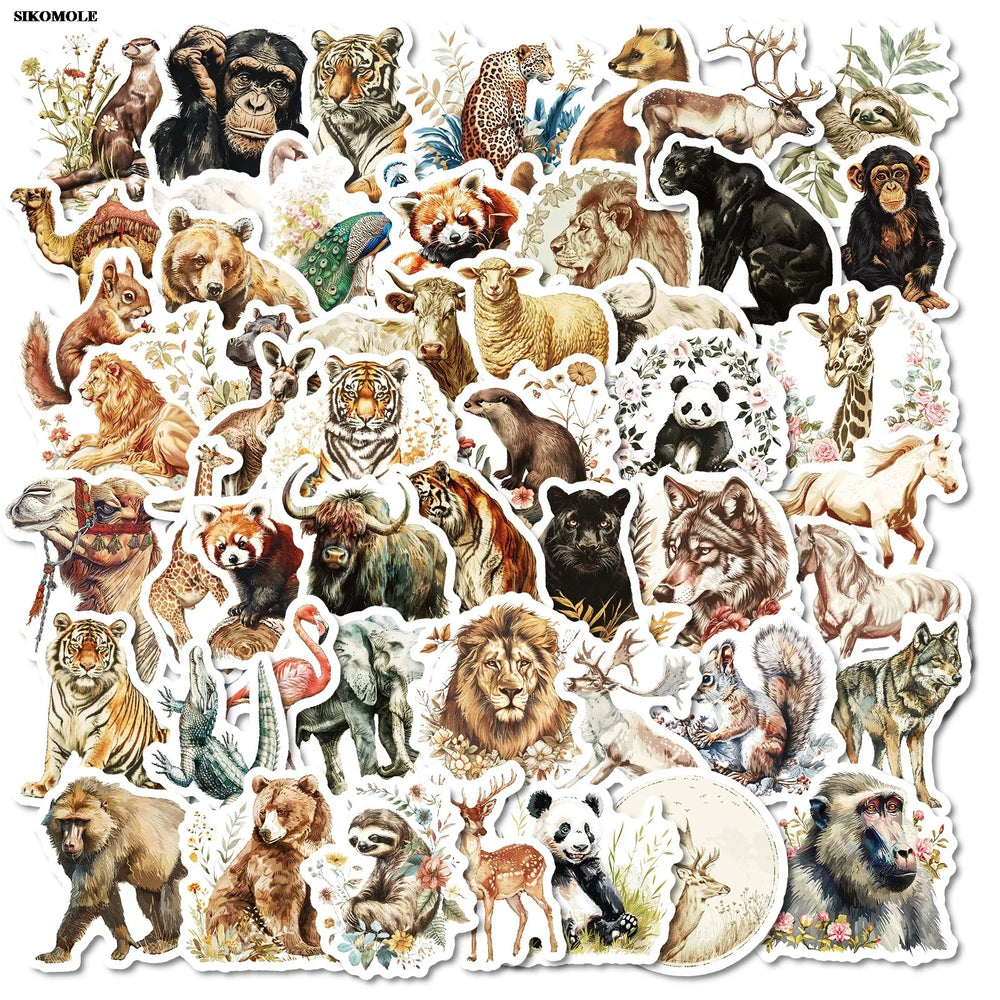 Retro Watercolor Animal Stickers for Kids DIY Motorcycle Laptop Skateboard (Online Order Only)