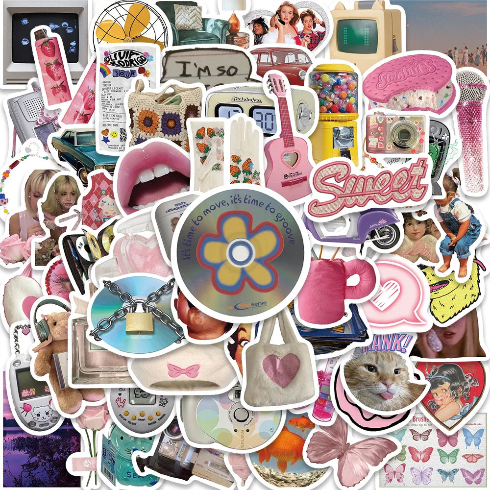 65PCS Y2K VSCO Vintage Aesthetic Stickers for Diary, Motorcycle, Phone, Scrapbook (ONLINE ORDER ONLY)