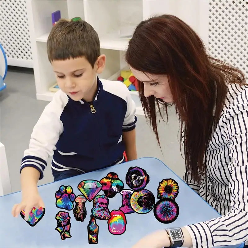 10/30/50PCS Black Edged Rainbow PVC Sticker Aesthetic Children's Decoration Scrapbooking Stationery School Supplies for Kids (ONLINE ORDER ONLY)