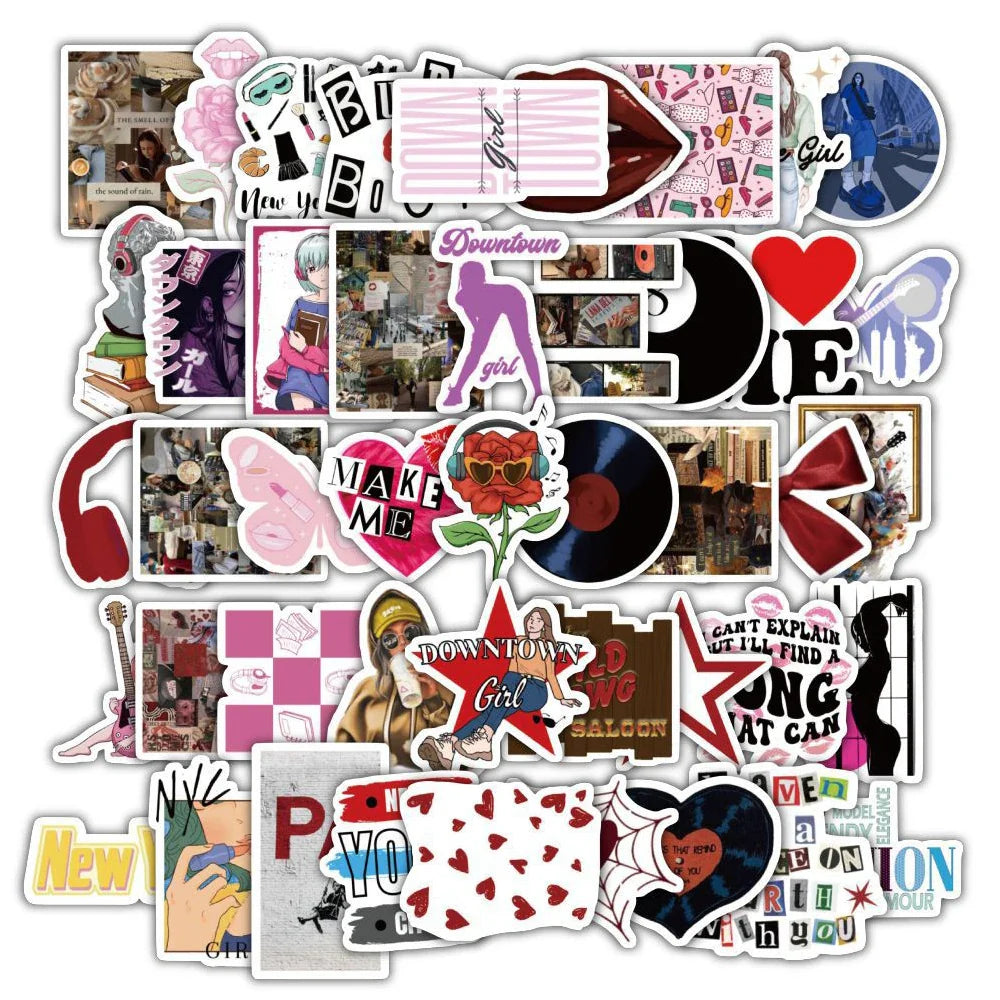 Retro Downtown Girl Stickers - Cute Cartoon Decals for Laptop, Scrapbook, Phone, Suitcase - 10/30/60pcs (ONLINE ORDER ONLY)