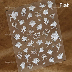 Translucent White White Pink Magnolia Rose Flower Floral Soft Embossed Relief Adhesive Nail Art Stickers Chic 3D Manicure Decals (ONLINE ORDER ONLY)