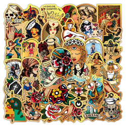 Retro Tattoo Girl Stickers for Phone, Laptop, Luggage, Skateboard - 10/30/50PCS (ONLINE ORDER ONLY)