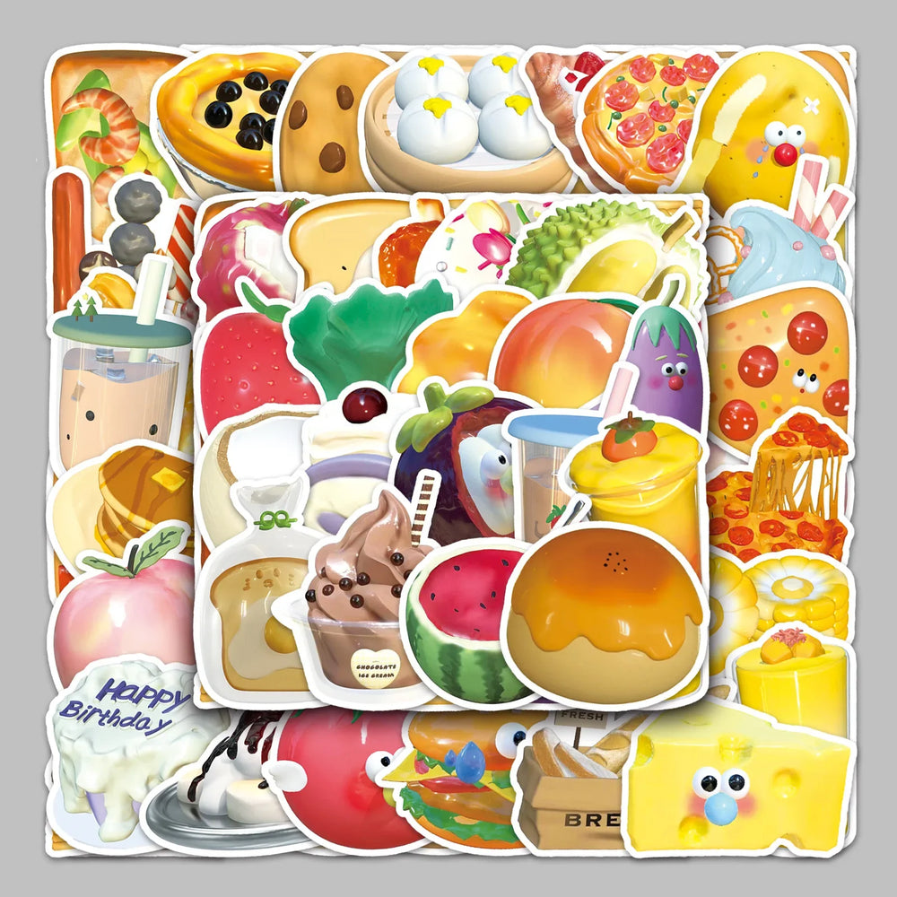50pcs 3D Food Cartoon Stickers for Helmet, Wall, Desktop Decoration (ONLINE ORDER ONLY)