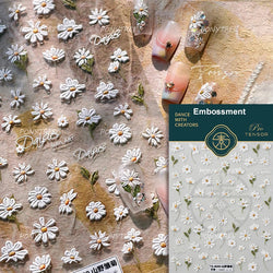 Mountain Daisy Wild Flower Mini Green Leaves White Petal Romantic Embossed Reliefs Adhesive Nail Art Stickers Manicure Decals (ONLINE ORDER ONLY)