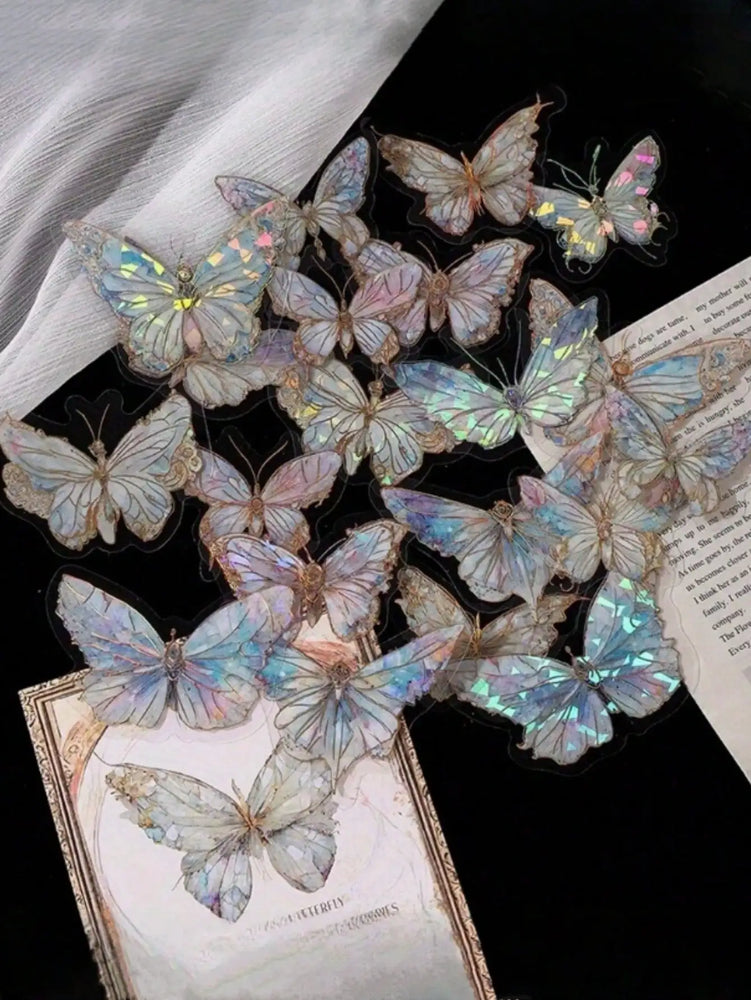 1 pack/20 pieces pink crystal butterfly three-dimensional butterfly handbook DIY decorative sticker garbage diary (ONLINE ORDER ONLY)