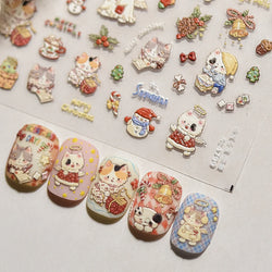 Cat Kitten Star Tree Bell Angel Bowknot Snowman Envelope Pinecone Bone Adhesive Nail Art Stickers Cup Rhinestone Manicure Decals (ONLINE ORDER ONLY)
