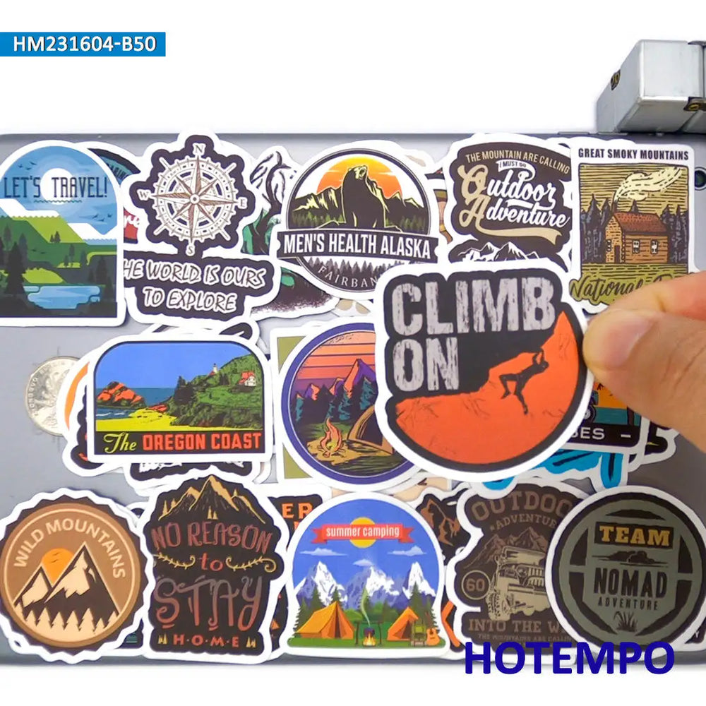 20/30/50Pieces, Outdoor Adventure Stickers, Hiking Climbing Camping, Travel Explore, for DIY Creative Decoration, Funny Sticker (Online Order Only)