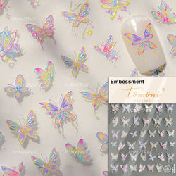 Charming Pink Purple Embroidery Gradual Butterfly Flowers Green Leaf 5D Tender Self Adhesive Nail Art Stickers Manicure Decals (ONLINE ORDER ONLY)