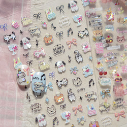 Lovely Animals Cat Dog Bear Party Puppy Kitten Cake Bowknot Flower Love Heart Lace Gird Adhesive Nail Art Sticker Manicure Decal (ONLINE ORDER ONLY)