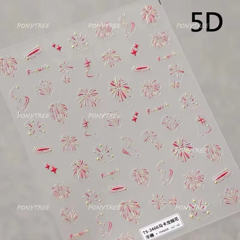 Colorful Fireworks Burst Hot Stamping Process Laser Pink Bright Romantic Self Adhesive Nail Art Stickers Chic Manicure Decals (ONLINE ORDER ONLY)