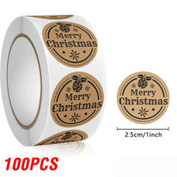 100-500pcs Merry Christmas Sticker , Round Adhesive Decoration Sticker for Cards Envelope Seal Xmas Gift Wraps Box Bags (ONLINE ORDER ONLY)